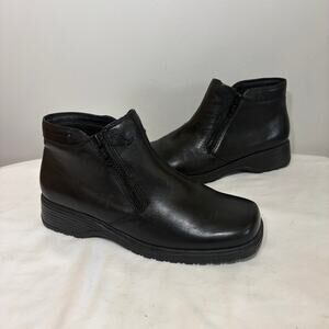 VTG 90s Y2K Thom McAn Boots Ankle Black Leather Zip Low Top Square Toe 8.5